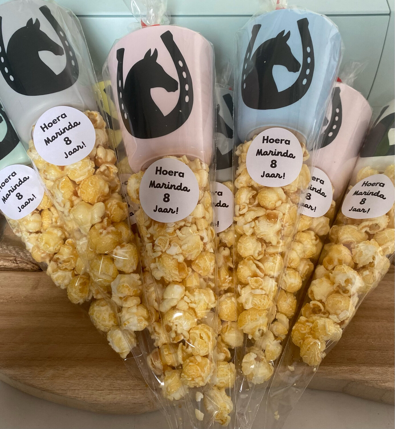 Traktatie Beker Paarden Thema Puntzak Popcorn Naam en Leeftijd