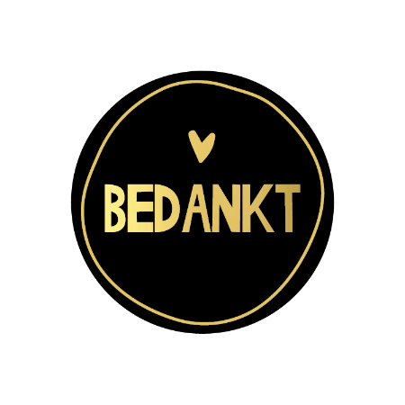 013 KP® Inpakken - Wensetiket Rond 40 mm Bedankt Zwart Goud Per 10 Stks