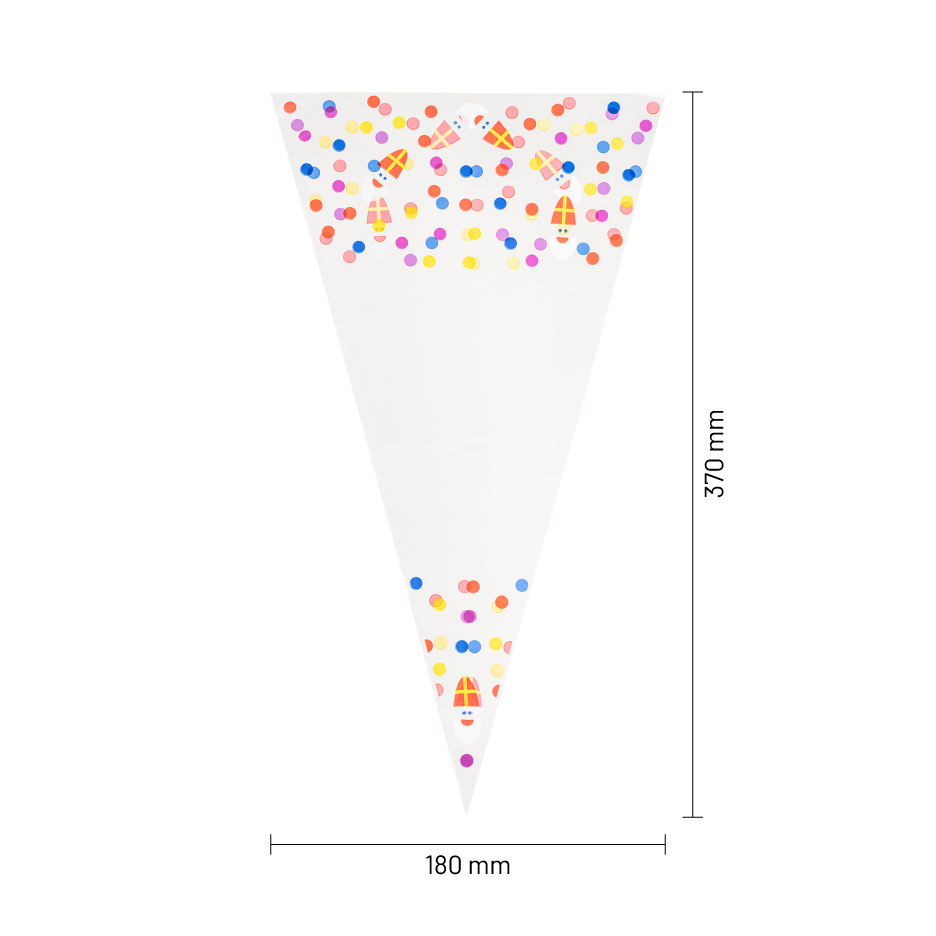 Puntzak / Snoepzak Transparant Bedrukt Sinterklaas 180x370mm 1/2 Pond Per 10 Stks