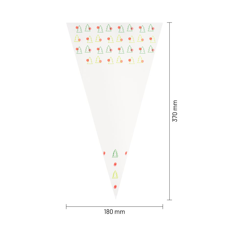 Puntzak / Snoepzak Transparant Bedrukt Kerstmis 180x370mm 1/2 Pond Per 10 Stks