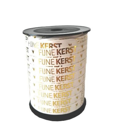 KP® Bedrukt cadeaulint - Fijne kerst, wit/goud 5 Meter