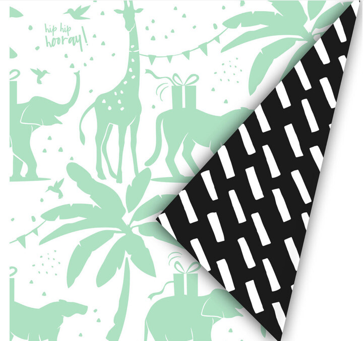 CWH Inpakpapier - Tropical Party Fresh Mint Zwart 300 X 30 Cm Per Rol