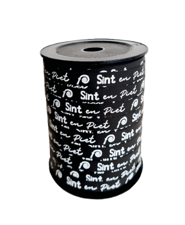 KP® Bedrukt cadeaulint - Sint en Piet, Zwart/Wit - 10mmx 5 Meter