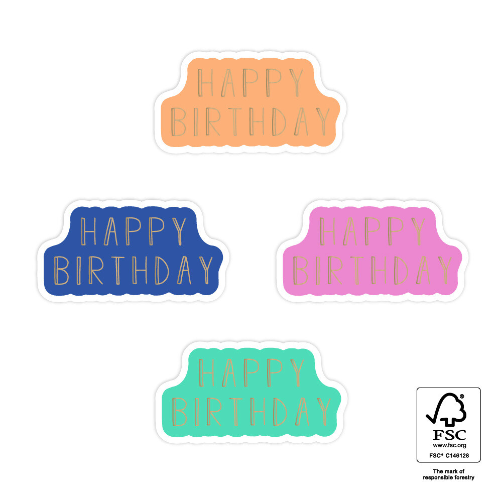 HOP - Stickers Multi - Happy Birthday Gold 55 mm x 30 mm Per 10 Stks