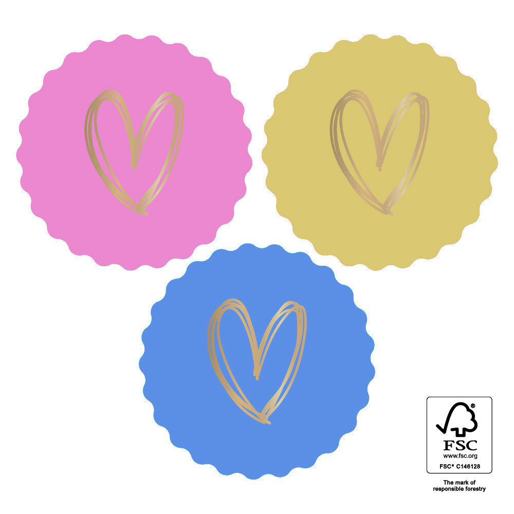 HOP - Stickers Multi - Heart Gold - Happy Ø 55 mm Per 10 Stks