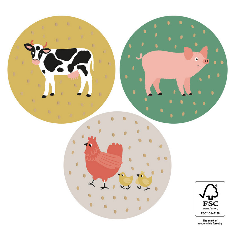 HOP - Stickers Multi - Farm Animals Gold Ø 55 mm 10 Stks