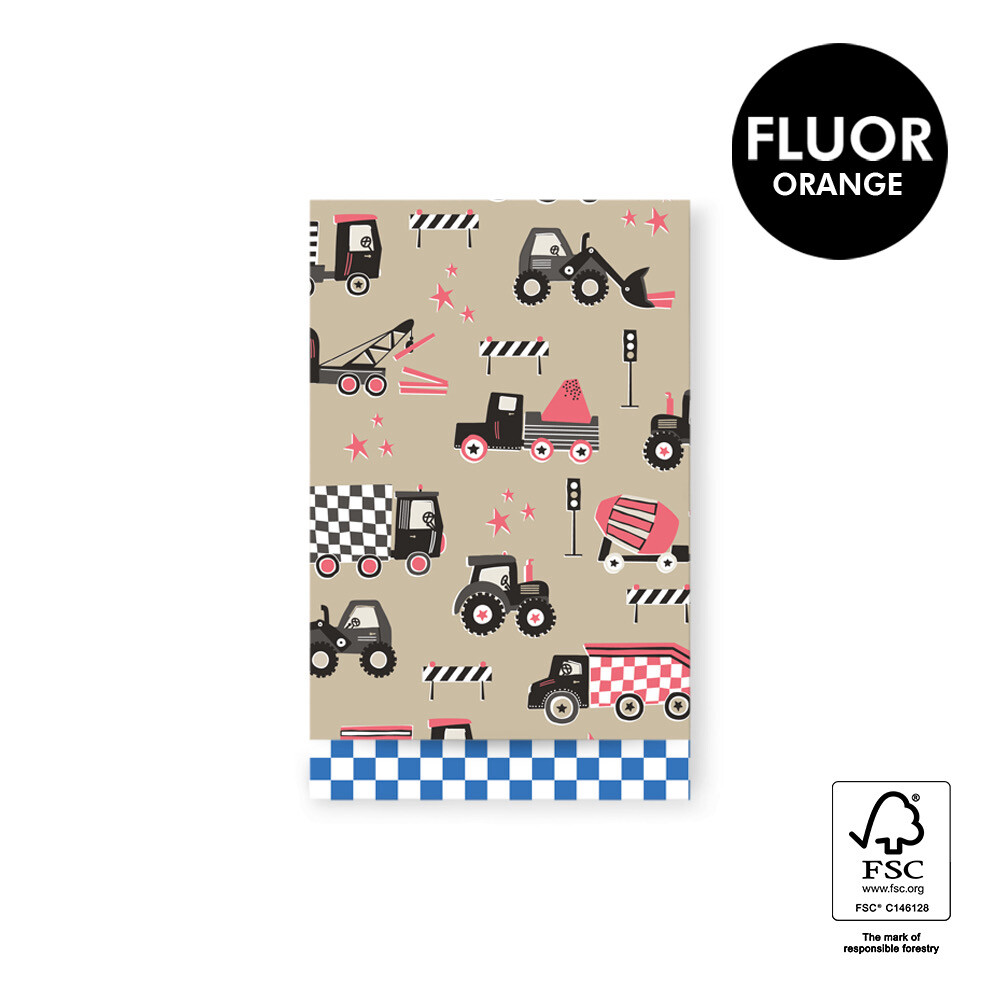 HOP Cadeauzakjes -Traffic Nude/Fluor Orange - Check Blue M - 12 x 19 cm (5 stuks)