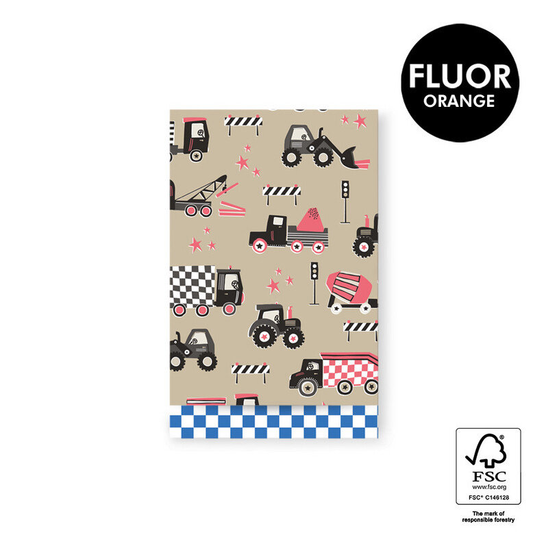 HOP Cadeauzakjes -Traffic Nude/Fluor Orange - Check Blue M - 12 x 19 cm (5 stuks)