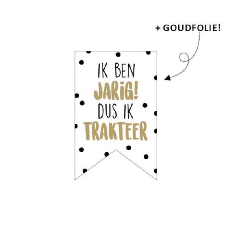 KP® Sticker Vaantje 35x35 mm- Ik ben jarig dus ik trakteer Goudfolie per 10 stks