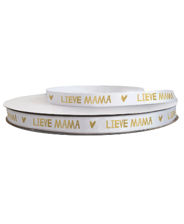 KP® Satijn lint 12mm - Lieve Mama, Wit Goud Per 3 Meter