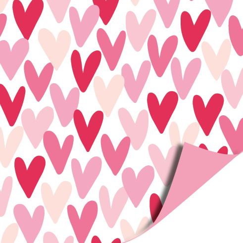 KP® Coated papier 30cm X 3 Meter - Hartjesregen Red/Pink AZ Pink