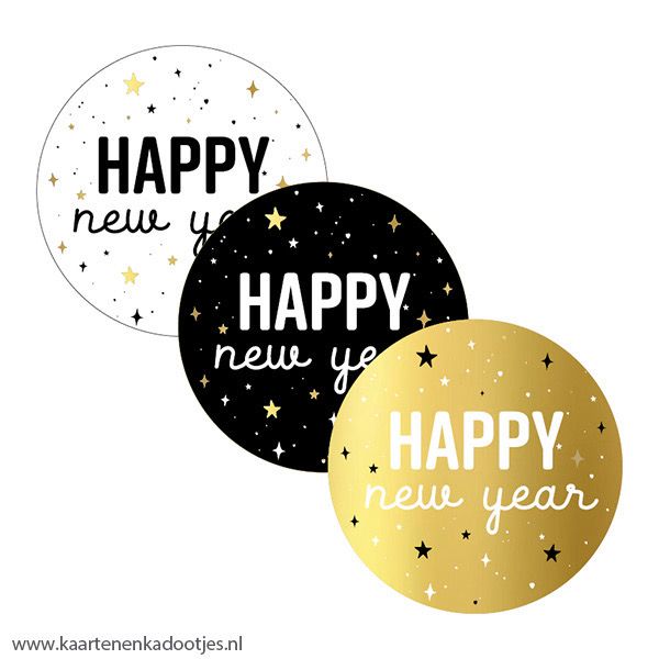 Kp Cadeaustickers Happy New Year 40 mm 10 Stks