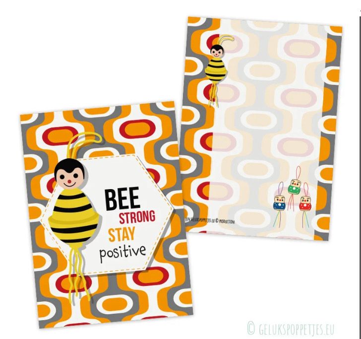 Gelukspresentje "BEE strong, stay positive" complimentenkaartje Met Gelukspoppetjes