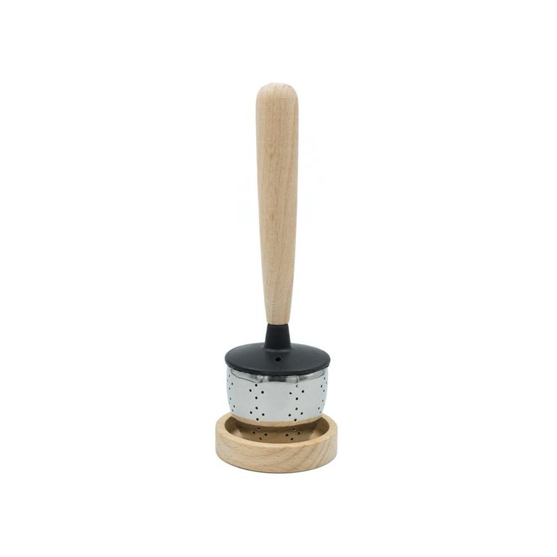 ARELO Theezeefje met houten handvat en uitlekschaaltje