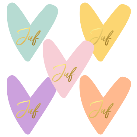 KP® Stickers Hartje - Juf (5 varianten)  10 Stks