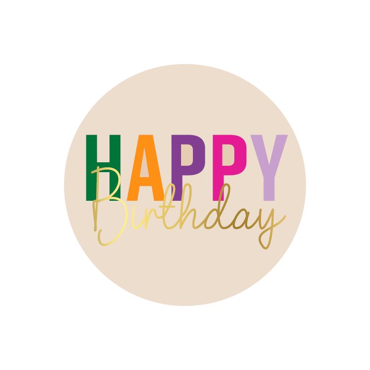 KP® Stickers D65mm - Happy Birthday Funky color 65 Mm 10 Stks