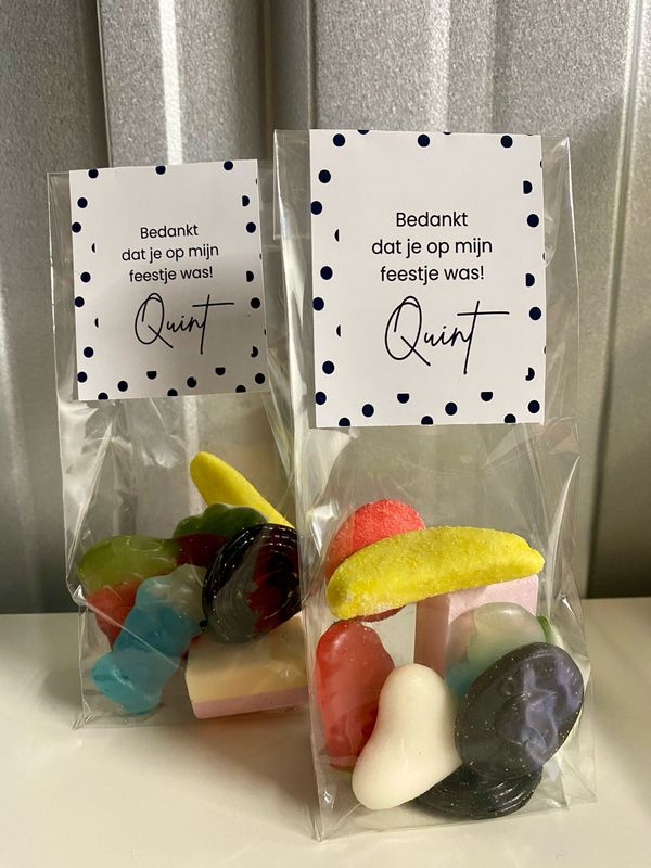 Snoepmix Blokzakje Met Naam Bedankje Dat Je Op Mijn Feestje Was
