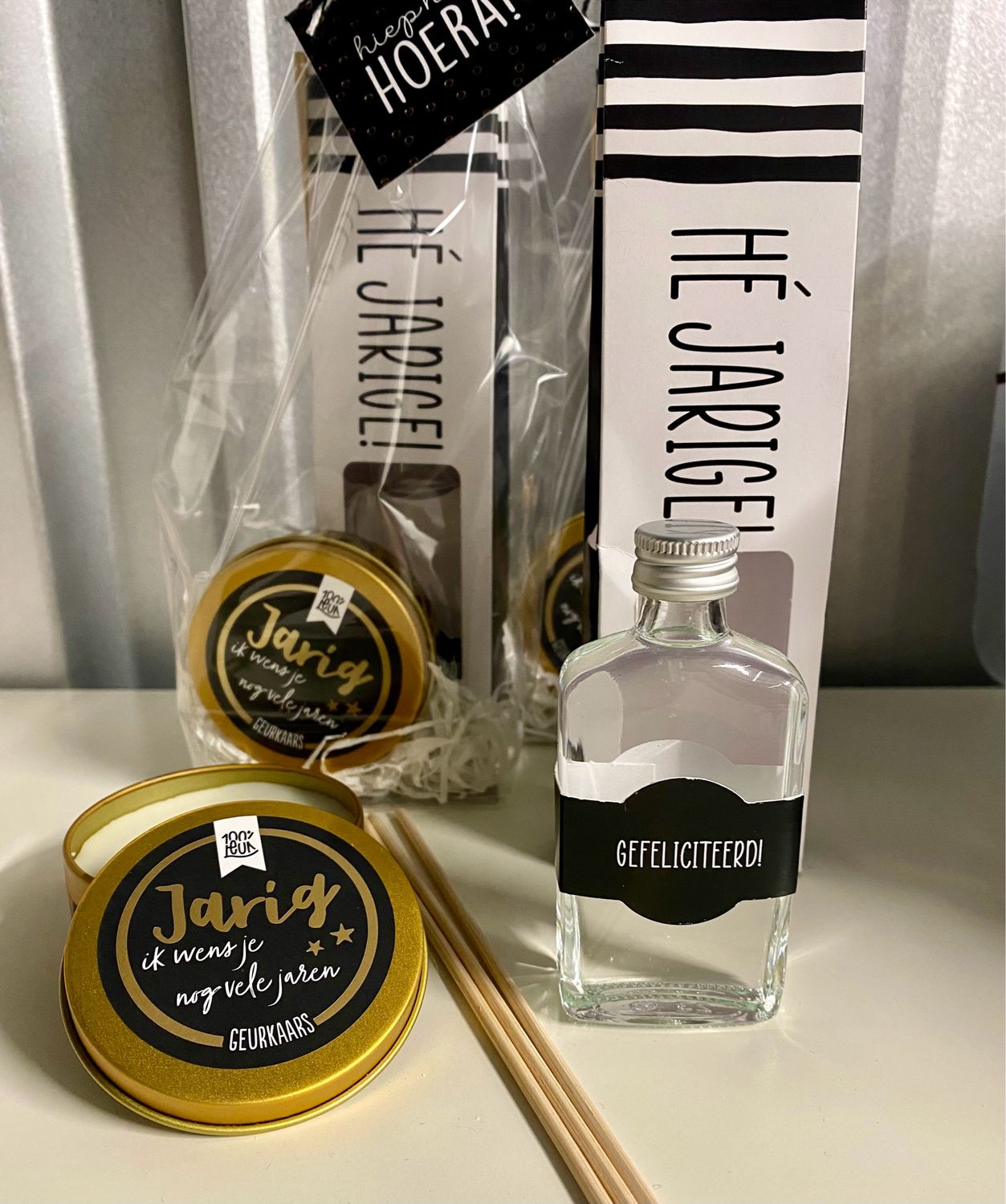 Cadeauset Geurstokjes Sillibeads / Geurkaarsje 100% Leuk Jarig/Verjaardag