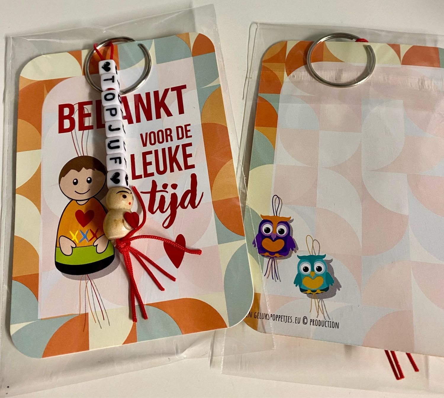 Gelukspresentje Bedankt voor de leuke tijd Top Juf MINI Kaartje Sleutelhanger