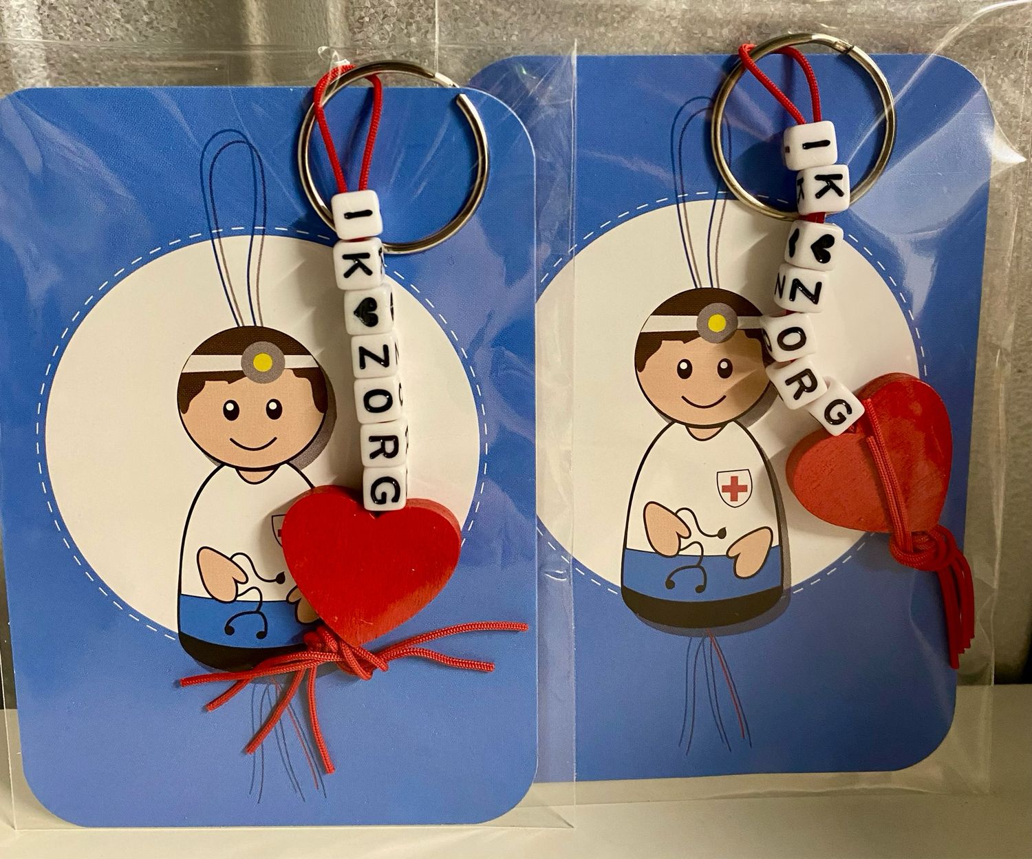 Gelukspresentje Dokter/Verpleger Ik Zorg MINI Kaartje Sleutelhanger