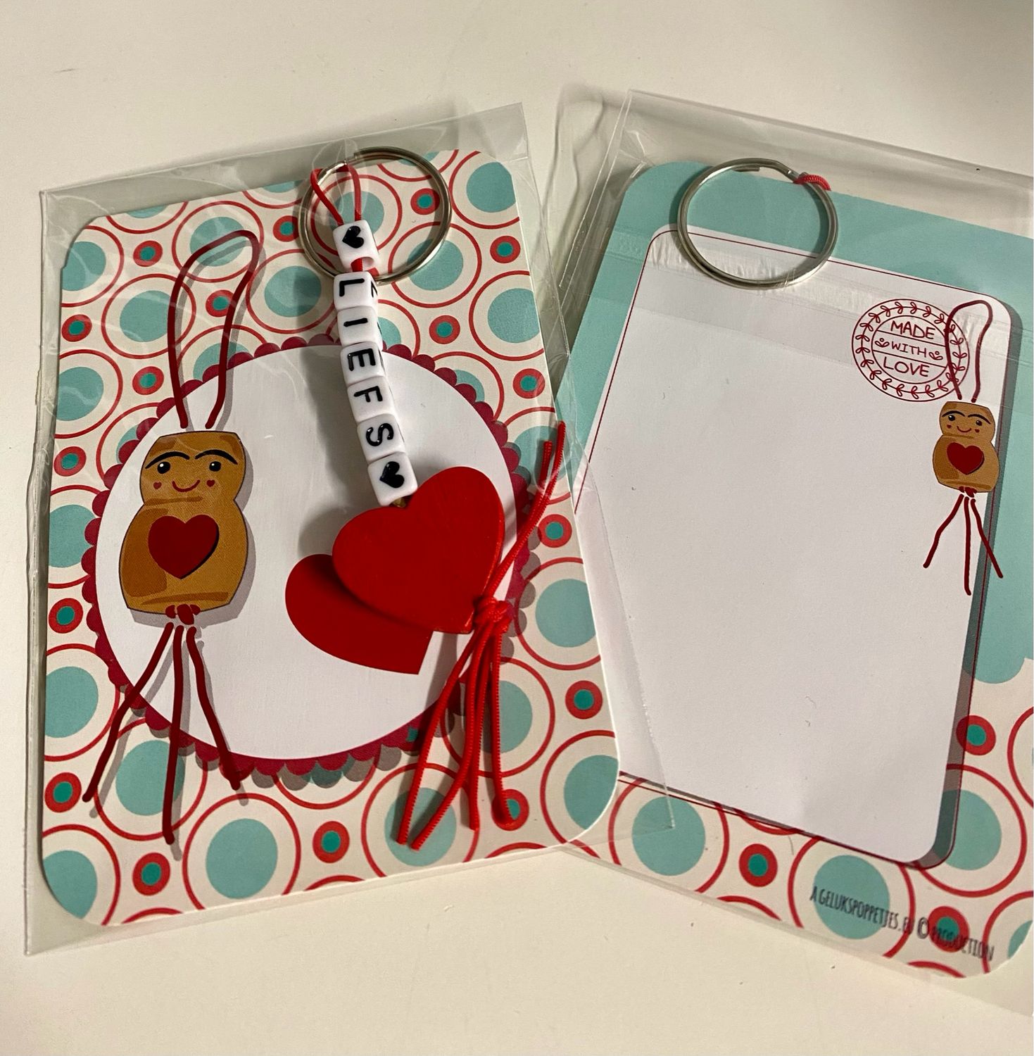 Gelukspresentje Lief Retro MINI Kaartje Sleutelhanger
