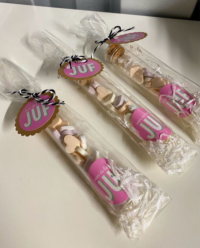 Studio Schatkist Cadeau Glazen Buisje met Mini dextrose fruit hartjes - Voor de liefste Juf Studio Schatkist Cadeau Glazen Buisje met Mini dextrose fruit hartjes - Voor de liefste Juf