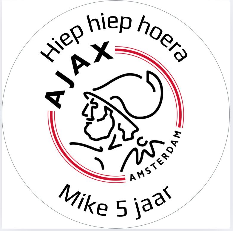 Traktatie Stickers Ajax Met Naam Rond 40 mm vel 20 stks Traktatie Stickers Ajax Met Naam Rond 40 mm vel 20 stks