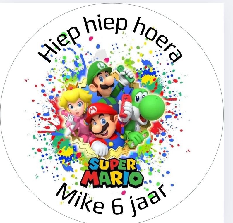 Traktatie Stickers Super Mario Met Naam Rond 40 mm vel 20 stks Traktatie Stickers Super Mario Met Naam Rond 40 mm vel 20 stks