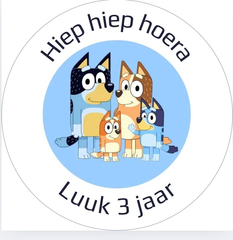 Traktatie Stickers Bluey Met Naam Rond 40 mm vel 20 stks Traktatie Stickers Bluey Met Naam Rond 40 mm vel 20 stks