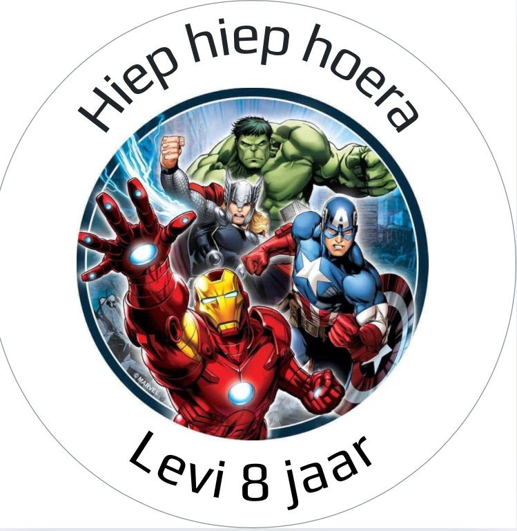 Traktatie Stickers Marvel Met Naam Rond 40 mm vel 20 stks Traktatie Stickers Marvel Met Naam Rond 40 mm vel 20 stks