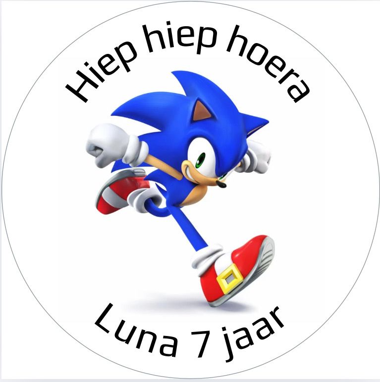 Traktatie Stickers Sonic Met Naam Rond 40 mm vel 20 stks