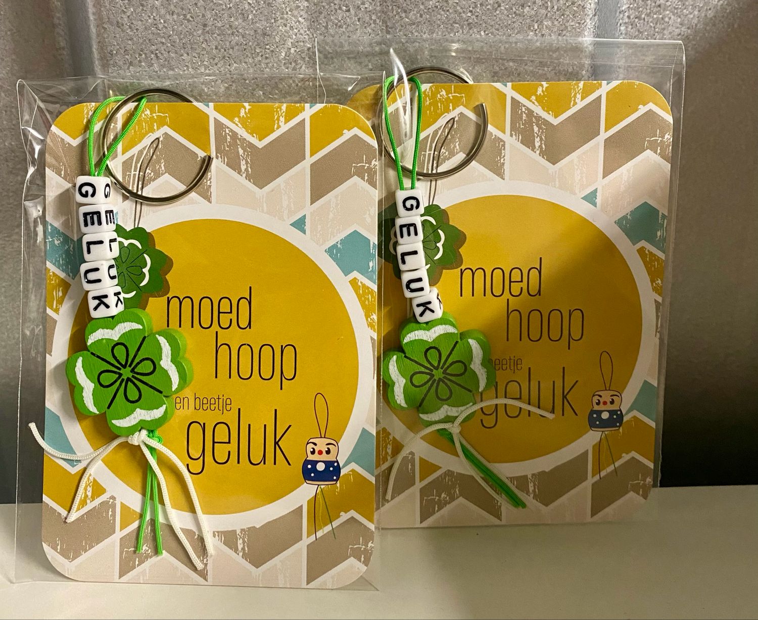 Gelukspresentje "Moed hoop en een beetje geluk" Gelukspoppetjes Met Kaartje