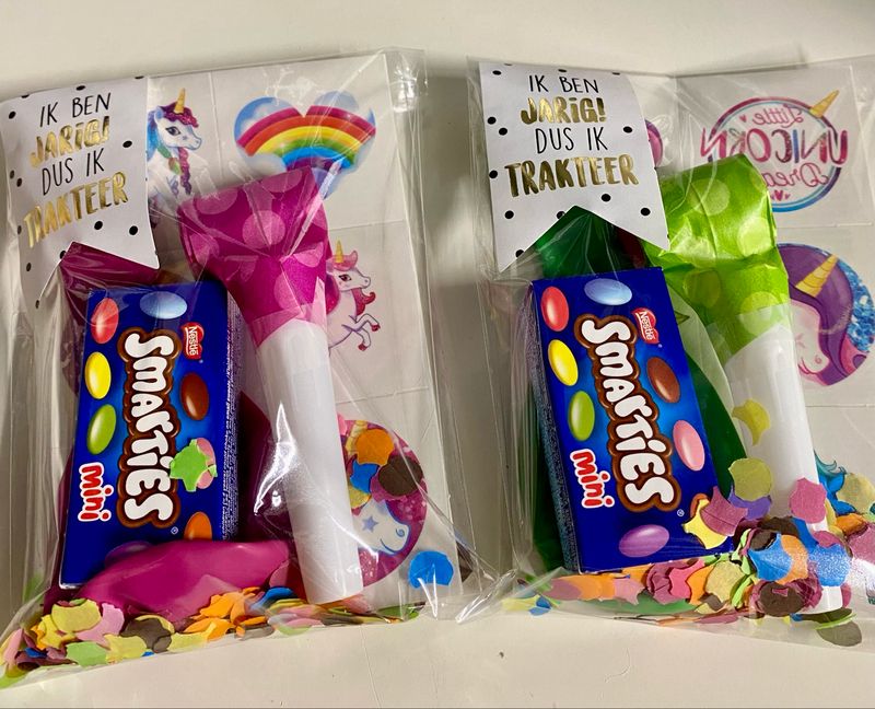 Traktatie Zakje Feest Thema Eenhoorn/Unicorn Met of Zonder Snoepjes