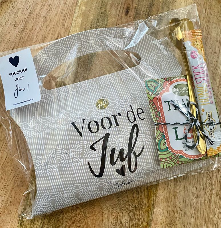 Cadeausetje Snoep Tasje Toffees Thee(lepeltje) Honing - Voor De Juf