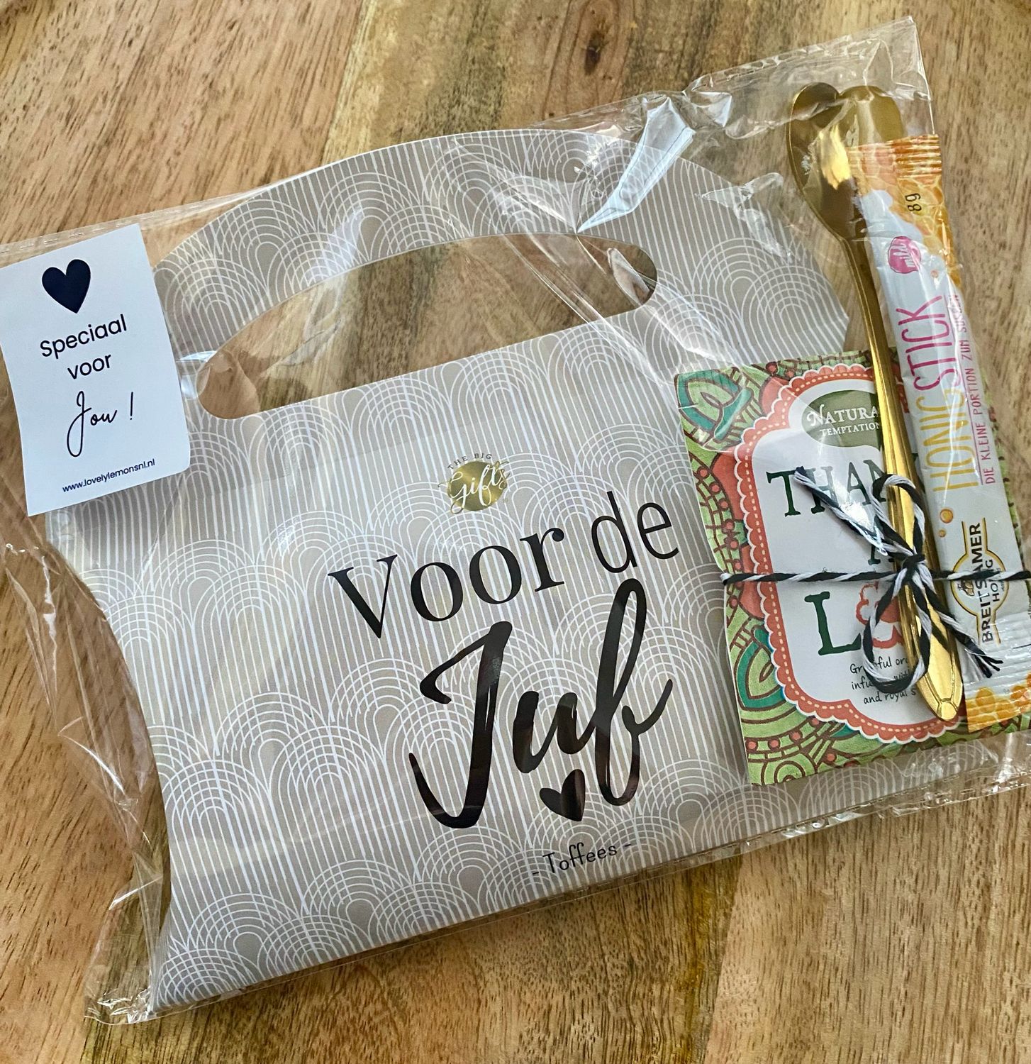 Cadeausetje Snoep Tasje Toffees Thee(lepeltje) Honing - Voor De Juf