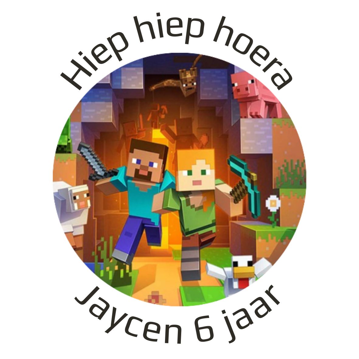 Traktatie Stickers Minecraft Met Naam Rond 40 mm vel 20 stks