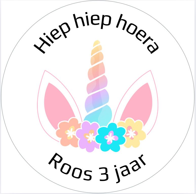 Traktatie Stickers Eenhoorn Met Naam Rond 40 mm vel 20 stks Traktatie Stickers Eenhoorn Met Naam Rond 40 mm vel 20 stks