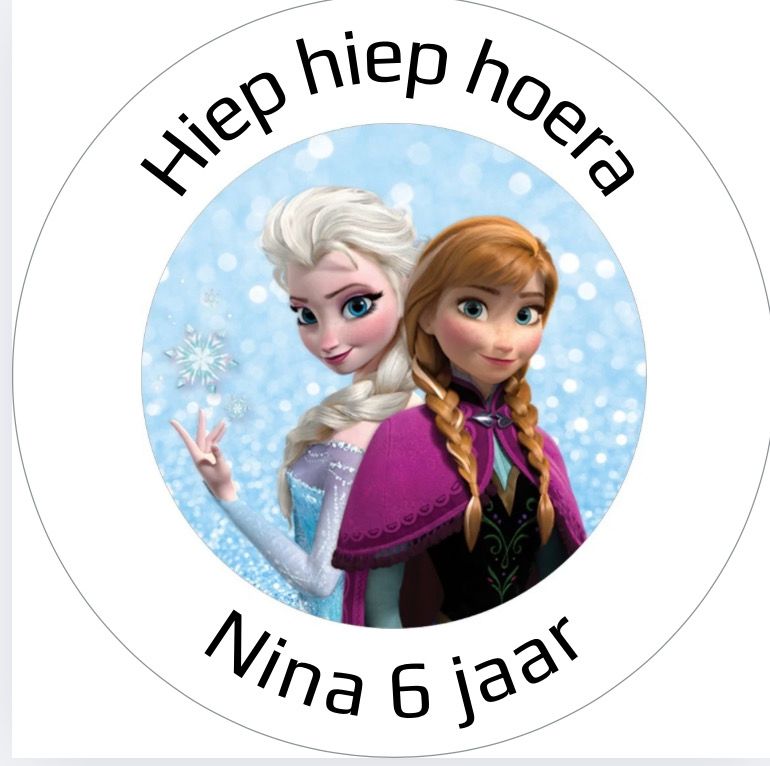 Traktatie Stickers Frozen Met Naam Rond 40 mm vel 20 stks