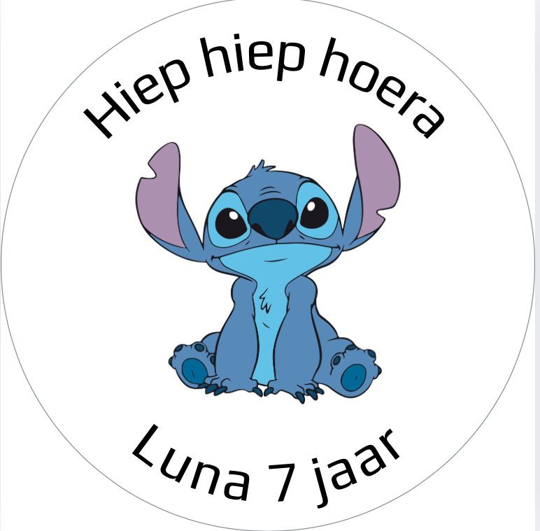 Traktatie Stickers Stich Met Naam Rond 40 mm vel 20 stks