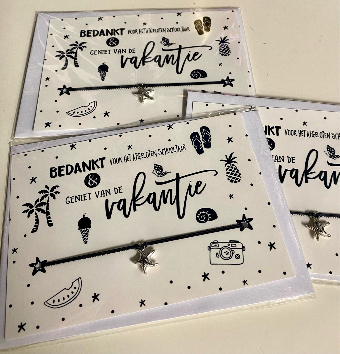 Armbandkaart bedankt voor het afgelopen schooljaar Zeester