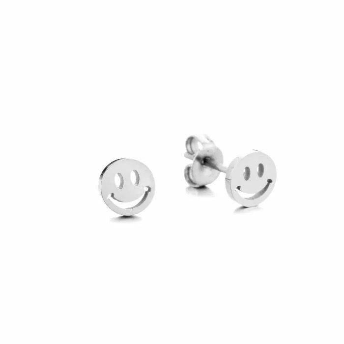 Cadeausetje Oorbellen Smiley Studs JE12693 - SILVER Stainless Steel