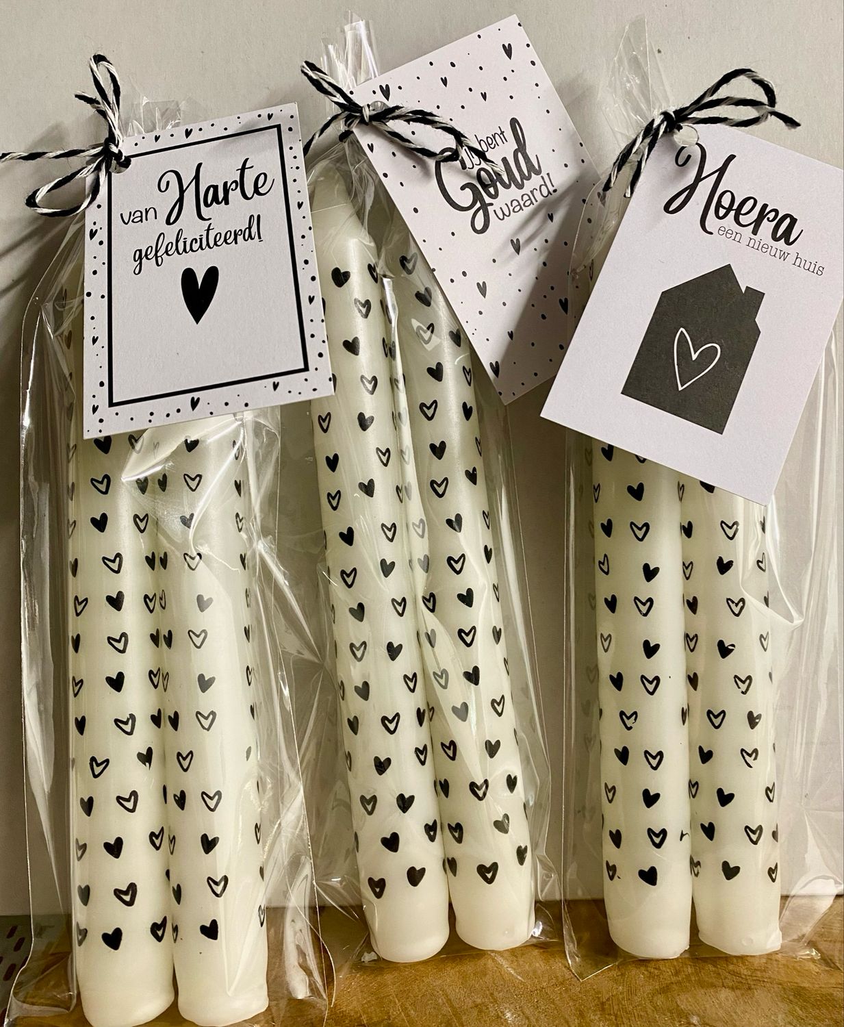 Kaarsensetje Hartjes Zwart Wit Diverse Gelegenheden Kaarsensetje Hartjes Zwart Wit Diverse Gelegenheden