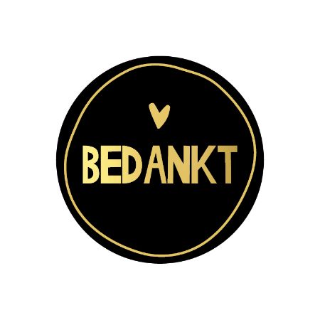 013 KP® Inpakken - Wensetiket Rond 40 mm Bedankt Zwart Goud Per 10 Stks