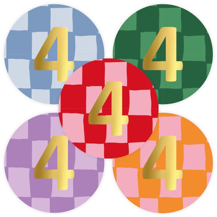 KP® Stickers D40mm - Traktatiesticker Hoera 4 Jaar handdraw grid 10 stks KP® Stickers D40mm - Traktatiesticker Hoera 4 Jaar handdraw grid 10 stks