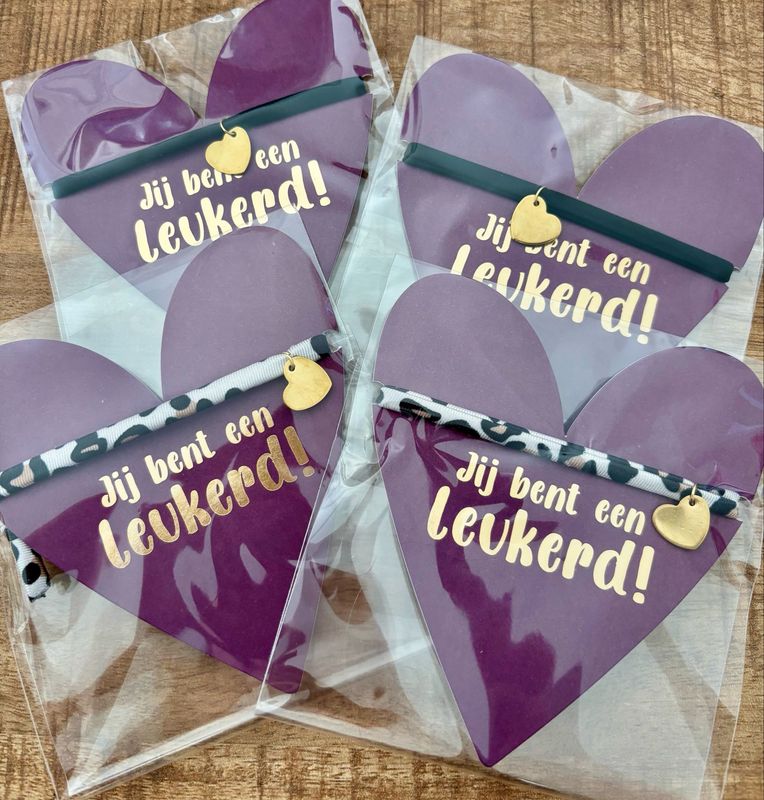 KP® Wenskaarten - Jij bent een leukerd (Hartvorm) met Armbandje RVS Hartje