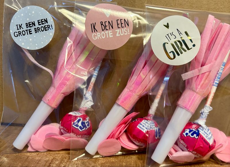 Geboorte Traktatie Feesttoeter Met Lolly Roze