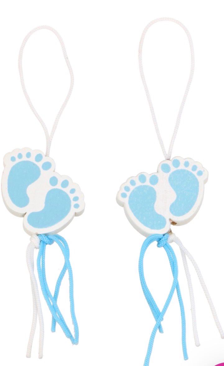 Gelukshanger Babyvoetjes Blauw > 24mm Hout per stuk