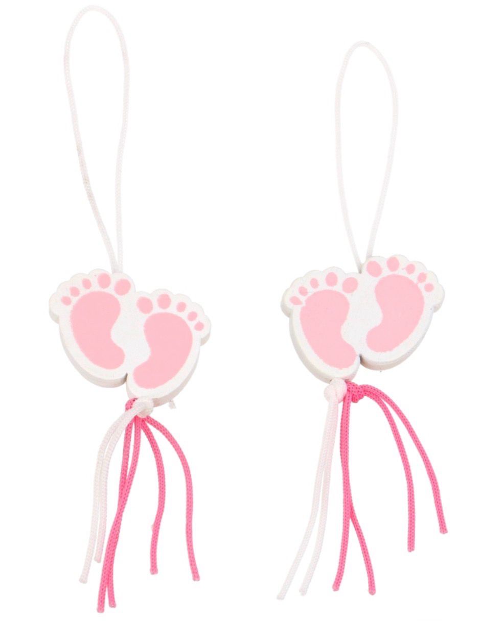 Gelukshanger Babyvoetjes Roze > 24mm Hout per stuk