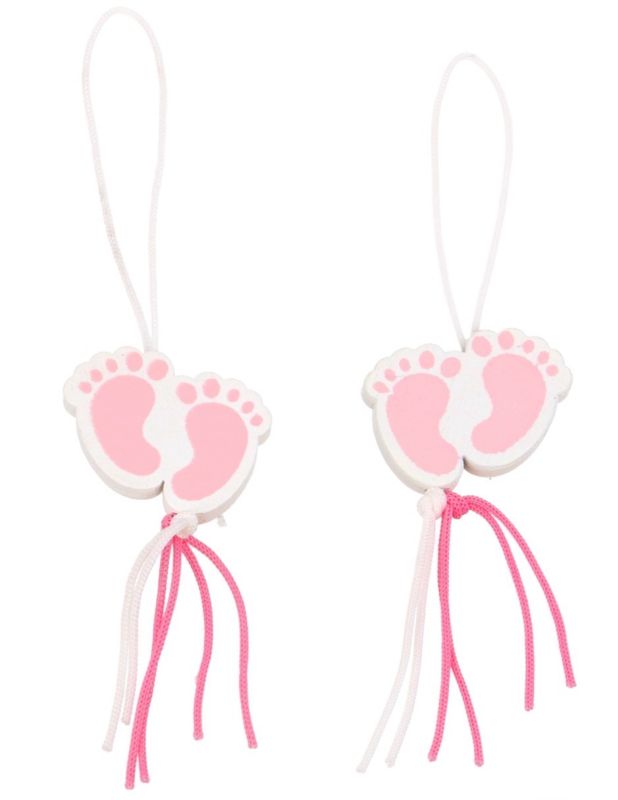 Gelukshanger Babyvoetjes Roze > 24mm Hout per stuk