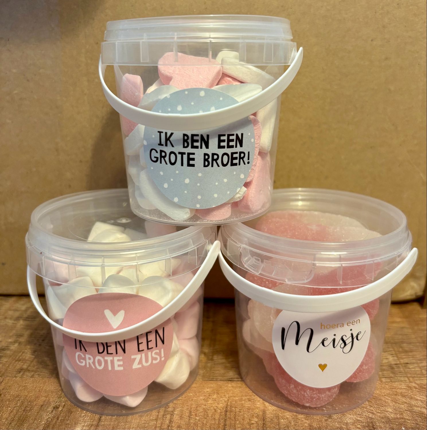 Traktatie Geboorte Emmertje Thema Meisje Grote Broer Zus Ongevuld of Gevuld